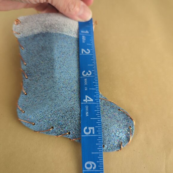 Handmade Blue White 2 Glitter Ornaments Christmas Stocking Metal 5.5" Snowflake - Picture 10 of 11